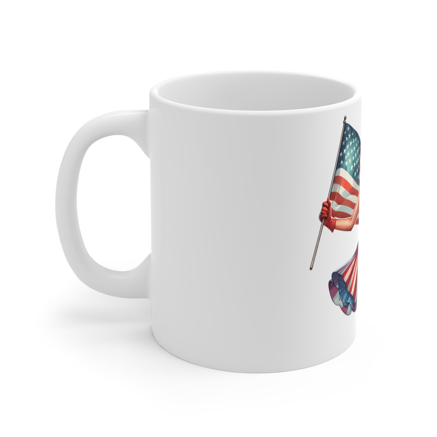 Patriotic Star Dress Pin Up Mug – American Flag Glam Coffee Mug – Vintage Americana Woman Cup – 4th of July Gift – USA Pride Mug 11oz Mug — Patriotic Pin-Up Girl with American Flag (Fourth of July,...