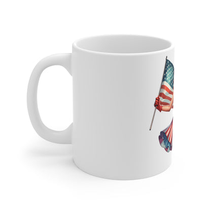 Patriotic Star Dress Pin Up Mug – American Flag Glam Coffee Mug – Vintage Americana Woman Cup – 4th of July Gift – USA Pride Mug 11oz Mug — Patriotic Pin-Up Girl with American Flag (Fourth of July,...