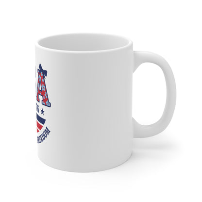 USA Est 1776 Floral Freedom Coffee Mug – 250 Years of Freedom Patriotic Mug – Red White Blue Flower USA Cup – Giftable Americana Mug 11oz