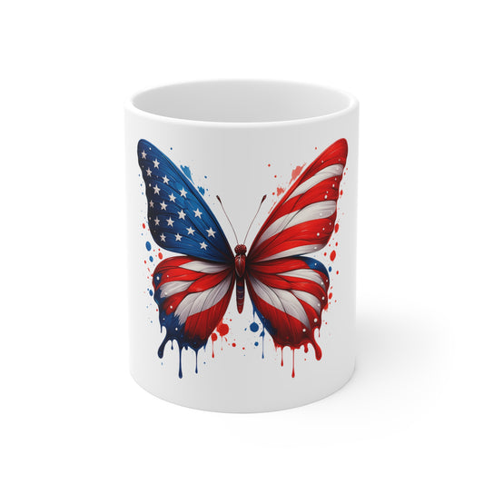 Patriotic Butterfly Coffee Mug - American Flag Wings 11oz