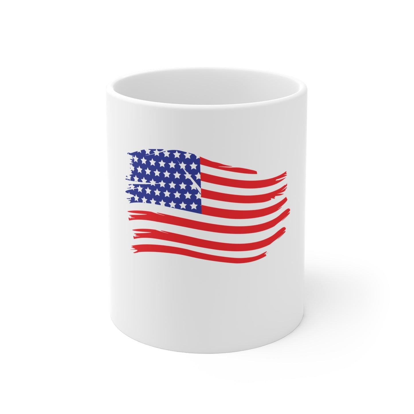 Waving Distressed American Flag Coffee Mug – Wind-Blown USA Flag Mug – Classic Patriotic Cup – Red White Blue Gift Mug 11oz