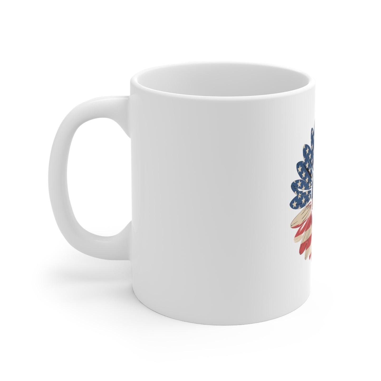 American Flag Daisy Mug — Patriotic 11oz Coffee Cup for 4th of July & Everyday