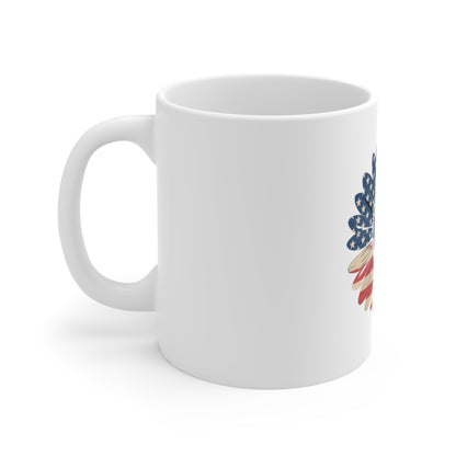 American Flag Daisy Mug — Patriotic 11oz Coffee Cup for 4th of July & Everyday