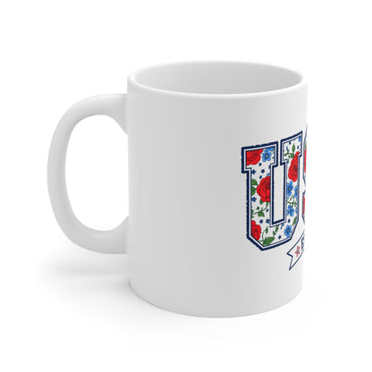 USA Floral Mug - Patriotic "EST. 1776" Coffee Cup