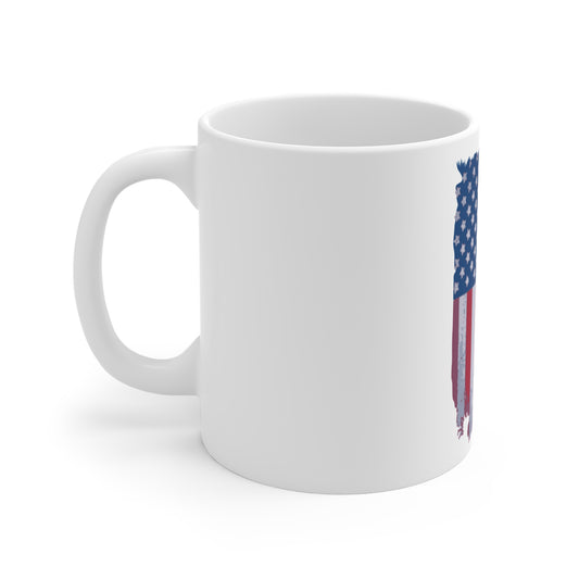Distressed American Flag Coffee Mug – Vintage USA Flag Mug – Retro Patriotic Flag Cup – Red White Blue Classic Mug Mug 11oz