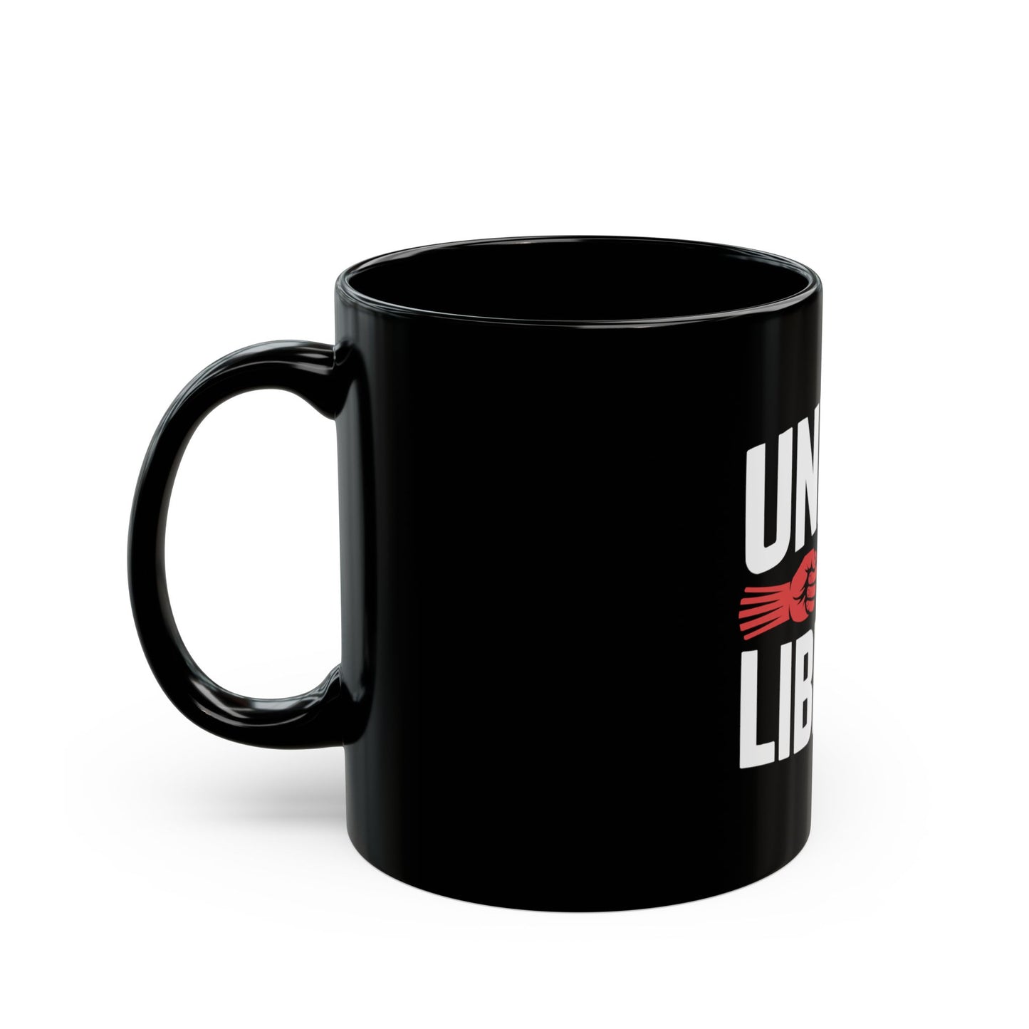 United in Liberty Black Mug – Patriotic Red & Blue Fist Coffee Cup (11oz/15oz)
