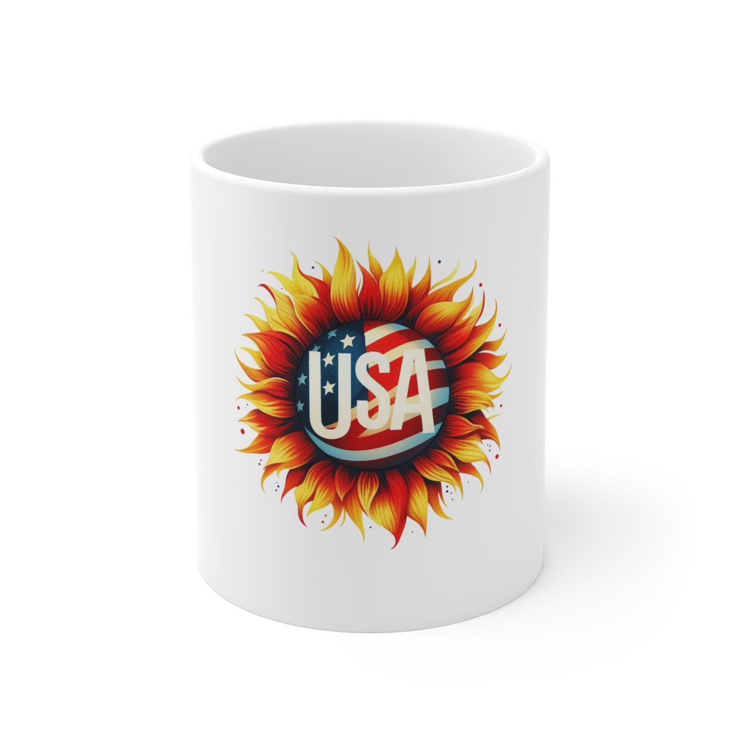 USA Sunflower Mug — Patriotic 11oz Coffee Cup for 4th of July & Everyday