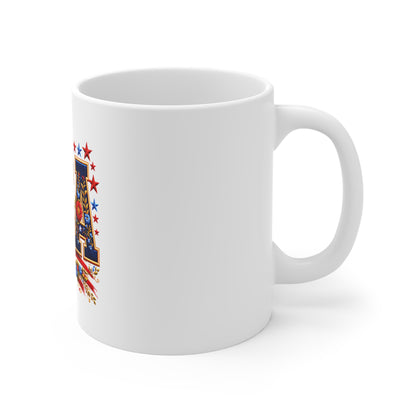 USA Floral Flag Mug — Patriotic 11oz Coffee Cup for 4th of July & Veterans Day