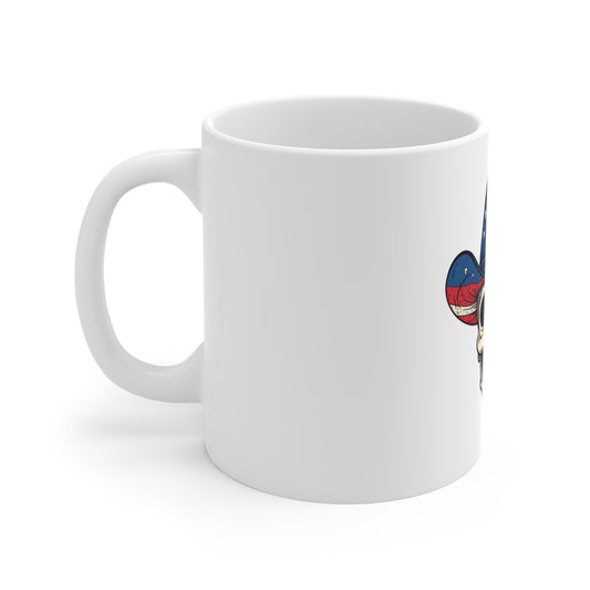 American Flag Skull Cowboy Mug — Patriotic Western 11oz Coffee Cup