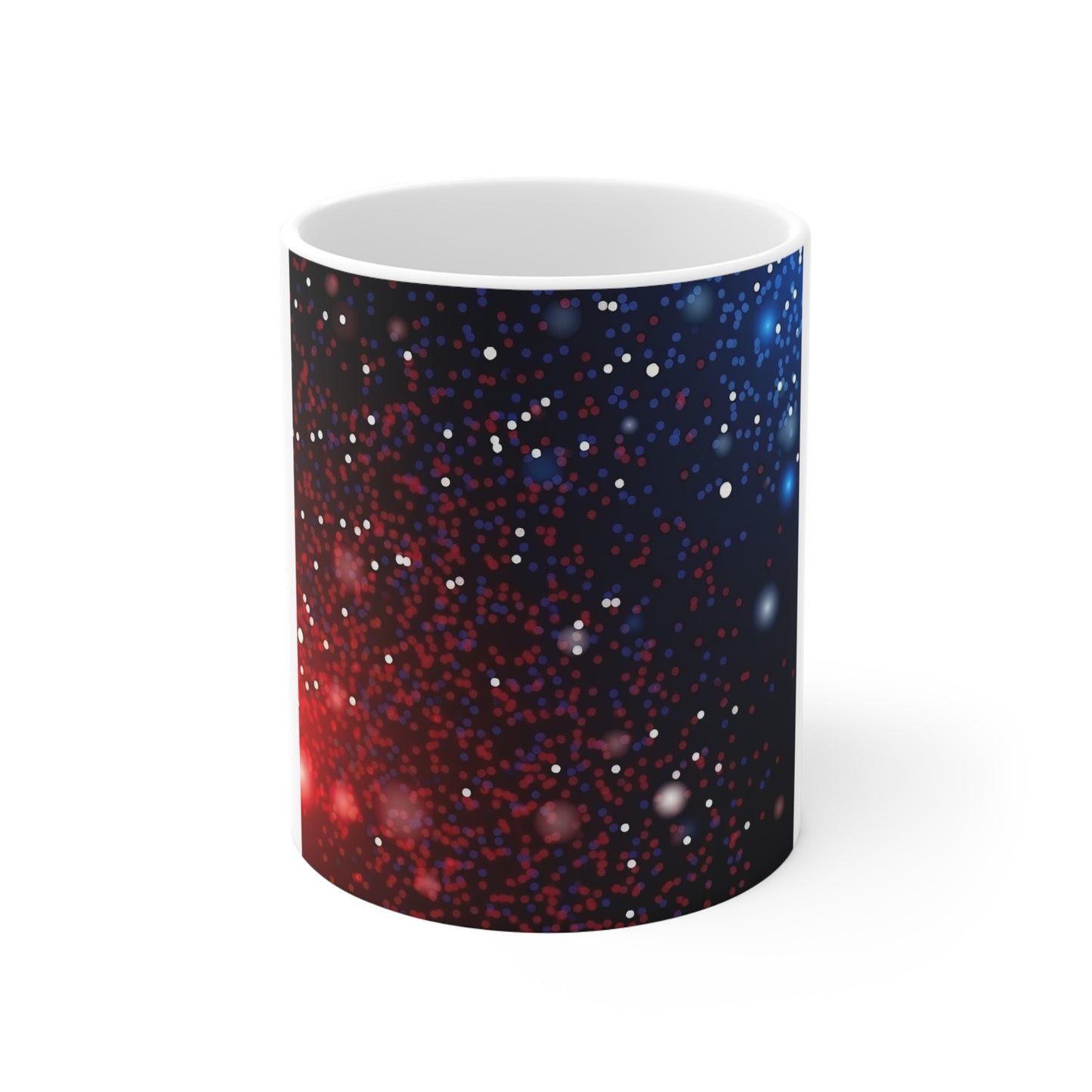 Patriotic Sparkle Gradient Coffee Mug – Red Blue Glitter Mug – Starry Light Effect USA Cup – Modern Americana Mug Galaxy Starfield 11oz Coffee Mug – Red & Blue Space Night Sky Design