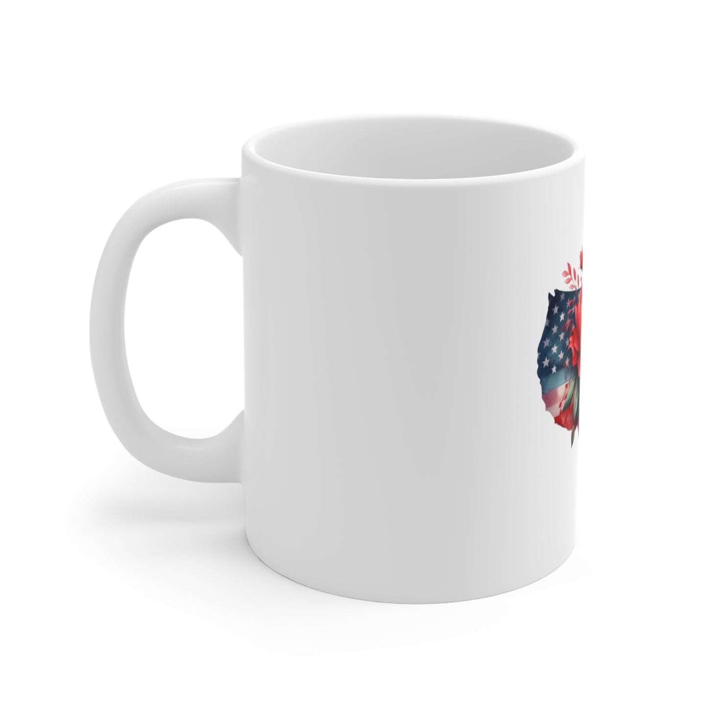 Floral USA Map Mug – Patriotic Rose 11oz Coffee Cup