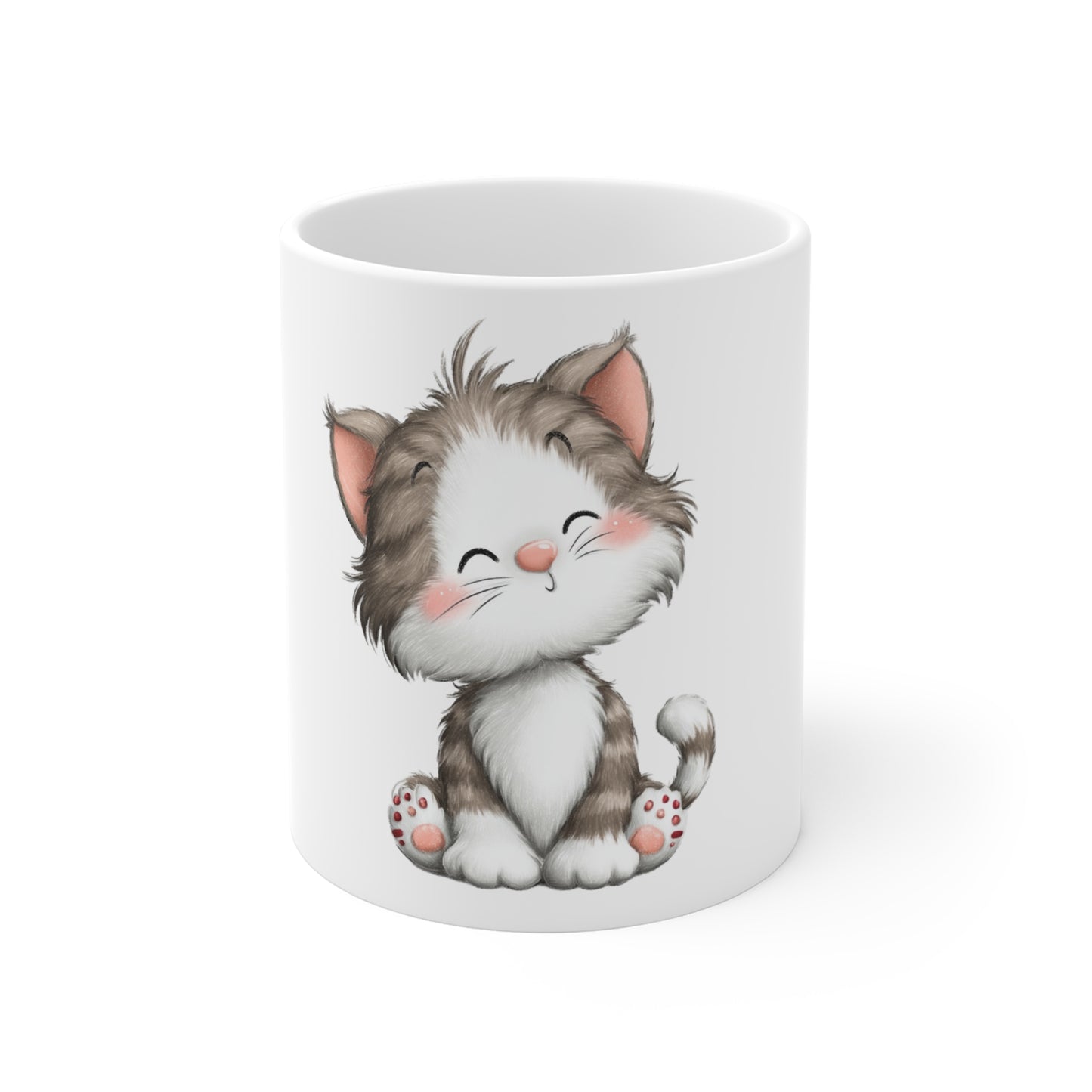 Cute Smiling Kitten Mug – Adorable Happy Cat Coffee Mug – Sweet Cartoon Kitten Cup – Cat Lover Gift Mug Cute Smiling Kitten Mug — 11oz Ceramic Coffee Cup for Cat Lovers