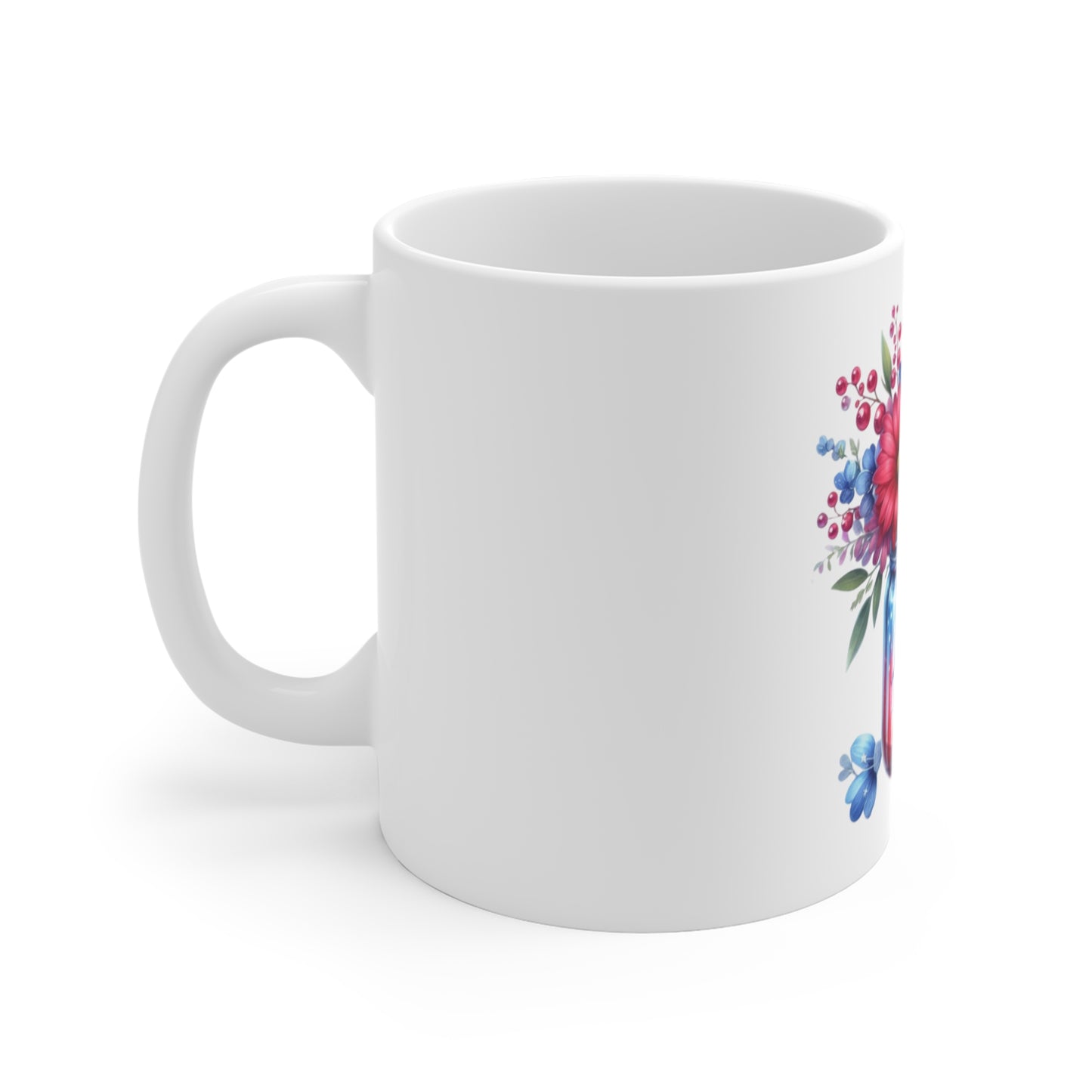 Patriotic Firework Floral Mason Jar Coffee Mug – Red White Blue Sparkler Bouquet Mug – Americana Celebration Cup – 4th of July Gift Mug Patriotic Floral Mug — Red, White & Blue Mason Jar Bouquet (4th...
