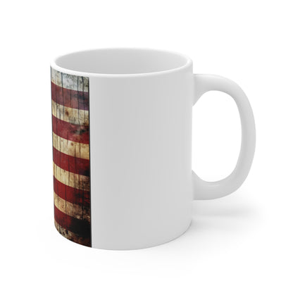 Dripping Grunge American Flag Coffee Mug – Dark Distressed USA Flag Mug – Rustic Paint Drip Patriotic Mug – Bold Americana Gift 11oz