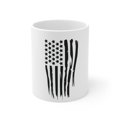 Black Vertical Drip American Flag Coffee Mug – Distressed USA Flag Mug – Stealth Patriotic Cup – Rugged Americana Gift Mug 11oz