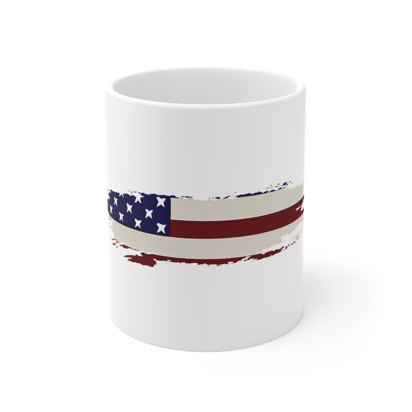 Classic USA Flag Brush Stroke Mug – Traditional American Flag Coffee Cup – Timeless Patriotic Design Mug 11oz