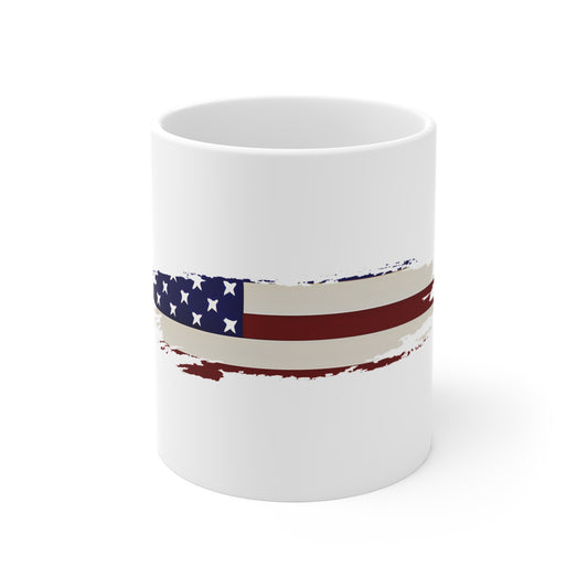 Classic USA Flag Brush Stroke Mug – Traditional American Flag Coffee Cup – Timeless Patriotic Design Mug 11oz