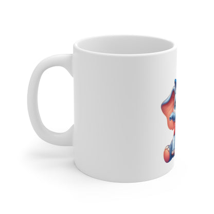 Cute Patriotic Elephant Coffee Mug – Uncle Sam Elephant Mug – Red White Blue Animal Cup – Adorable Americana Gift Mug 11oz