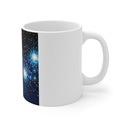 Patriotic Fireworks Night Coffee Mug – Red White Blue Burst Mug – Starry Sky Celebration Cup – Independence Day Firework Design Patriotic Fireworks Coffee Mug – Red White Blue 11oz Ceramic