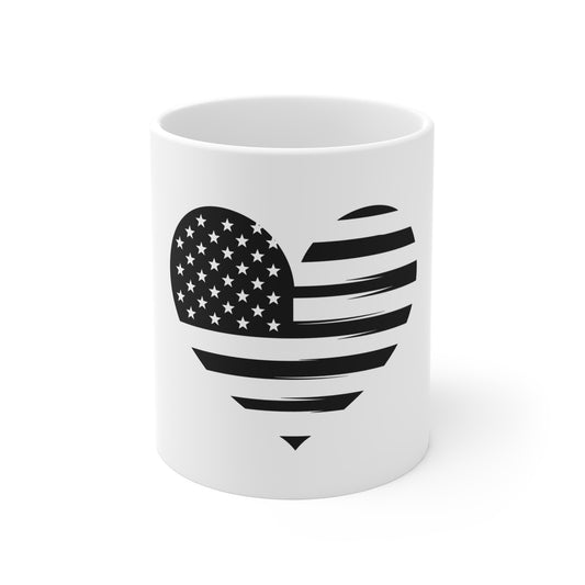 Blackout American Flag Heart Coffee Mug – Tactical Patriotic Love USA Mug – Stealth USA Pride Cup – Minimalist Flag Heart Mug Mug 11oz