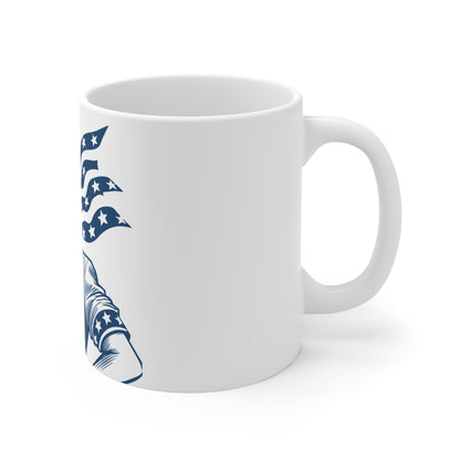 Patriotic American Woman Coffee Mug – Vintage Americana Female Portrait Mug – Strong Woman USA Art Mug – Retro Patriotic Gift Mug – Feminine Americana Cup Mug 11oz