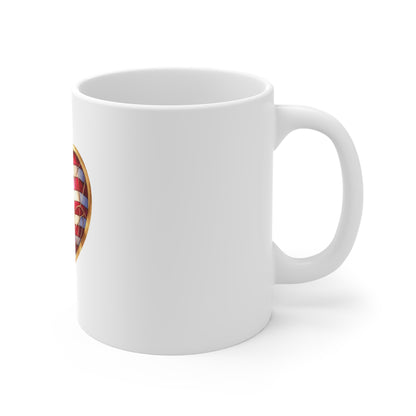 Stained Glass American Flag Heart Mug – Patriotic Heart Coffee Mug – USA Love Americana Cup – Red White Blue Gift Mug Mug 11oz