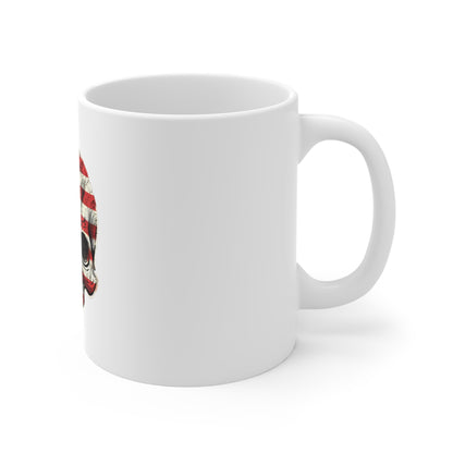 American Flag Skull Mug — Patriotic 11oz Coffee Cup