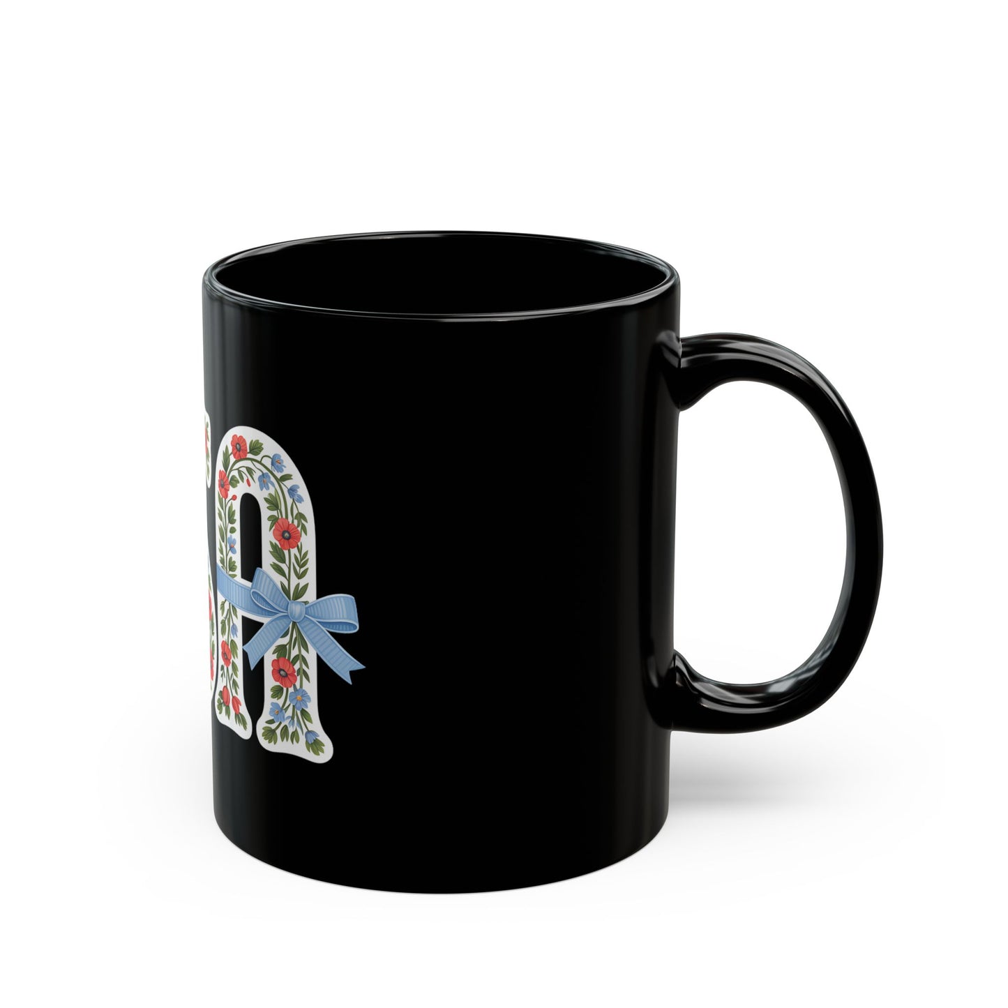 USA Floral Ribbon Mug — Patriotic Floral 11oz/15oz Black Coffee Cup