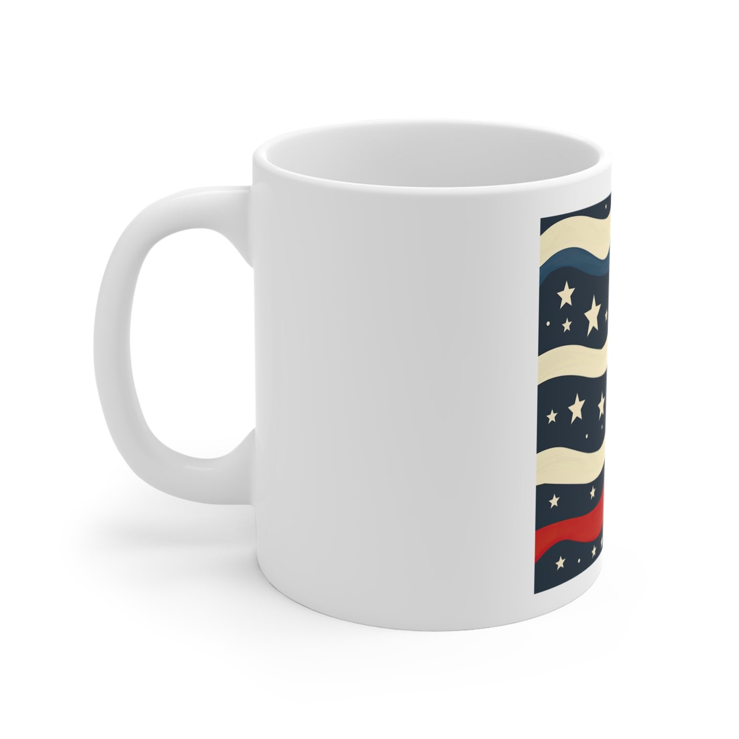 Midnight Americana Wave Coffee Mug – Patriotic Star Wave Mug – Navy Retro USA Pattern Cup – Vintage Red White Blue Night Sky Mug Patriotic Wavy Stars 11oz Coffee Mug