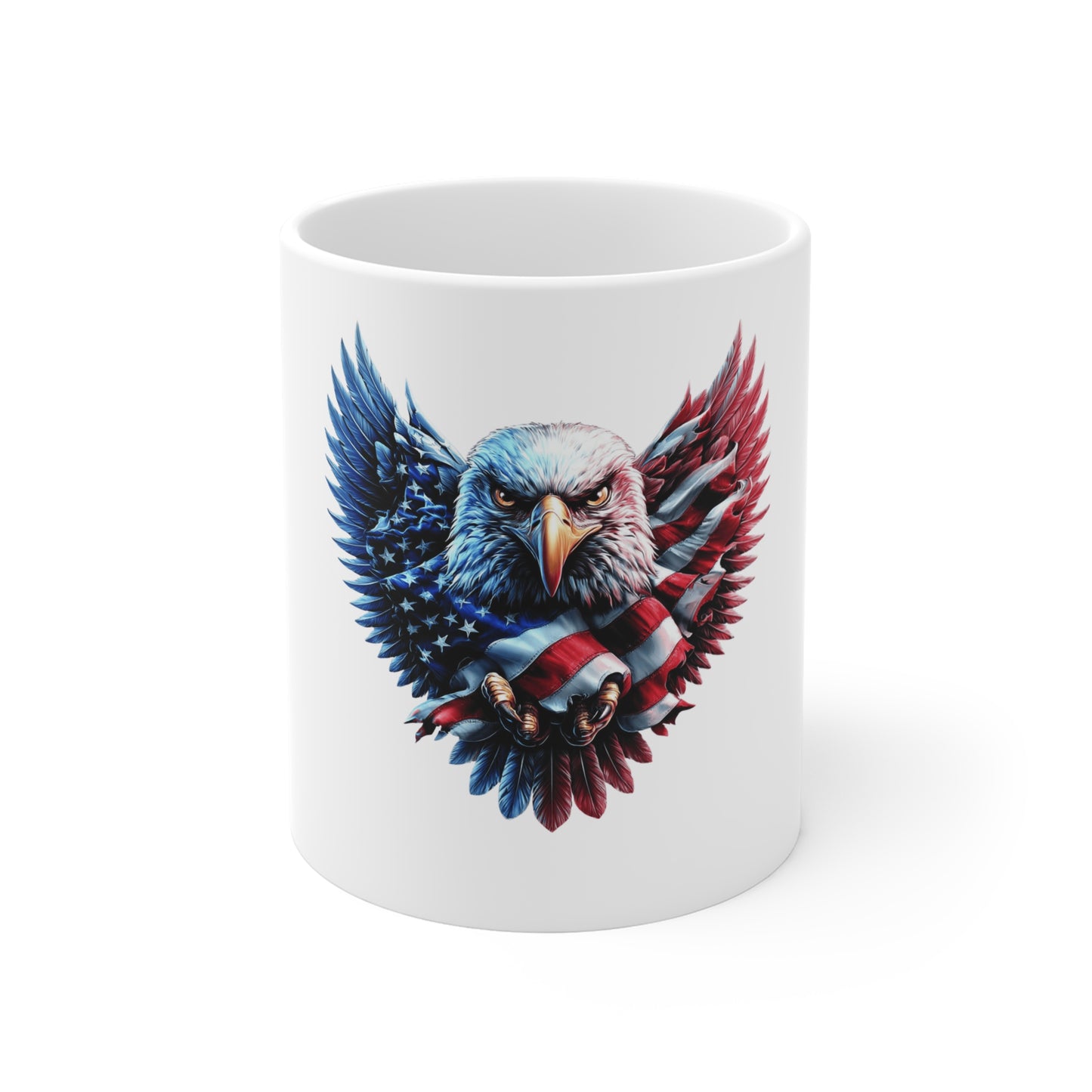 Patriotic Eagle Flag Coffee Mug – American Flag Bald Eagle Mug – USA Freedom Wings Mug 11oz