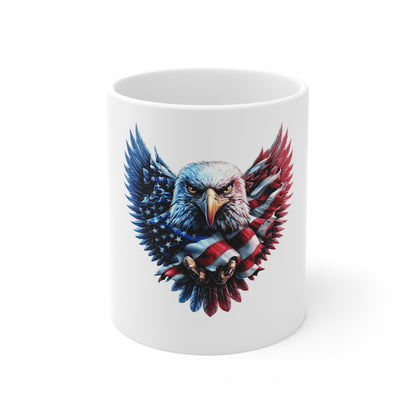Patriotic Eagle Flag Coffee Mug – American Flag Bald Eagle Mug – USA Freedom Wings Mug 11oz
