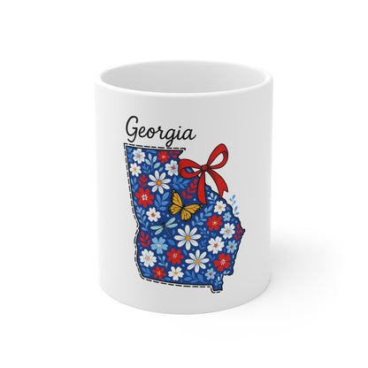 Georgia Floral State Mug – 11oz Coffee Cup with Daisy & Butterfly Design