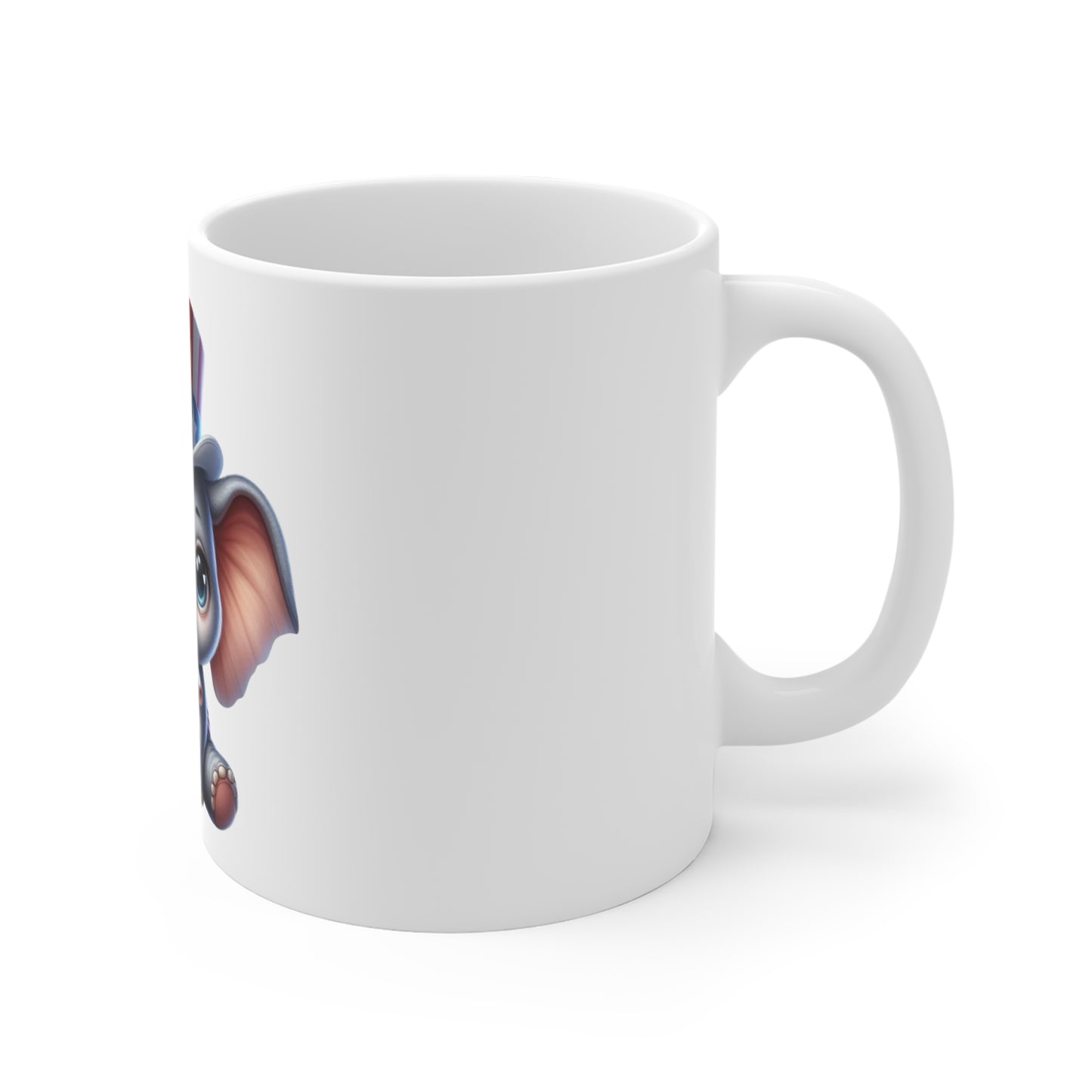 Cute Patriotic Elephant Coffee Mug – Baby Elephant Uncle Sam Hat Mug – Kawaii USA Animal Mug – Red White Blue Gift Cup 11oz