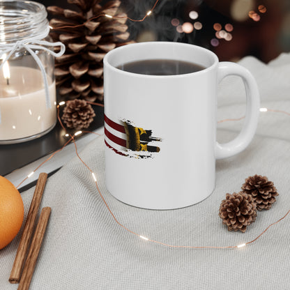 Gold Framed American Flag Mug – Premium Patriotic Coffee Cup – Bold USA Flag with Metallic Accent Design Mug 11oz