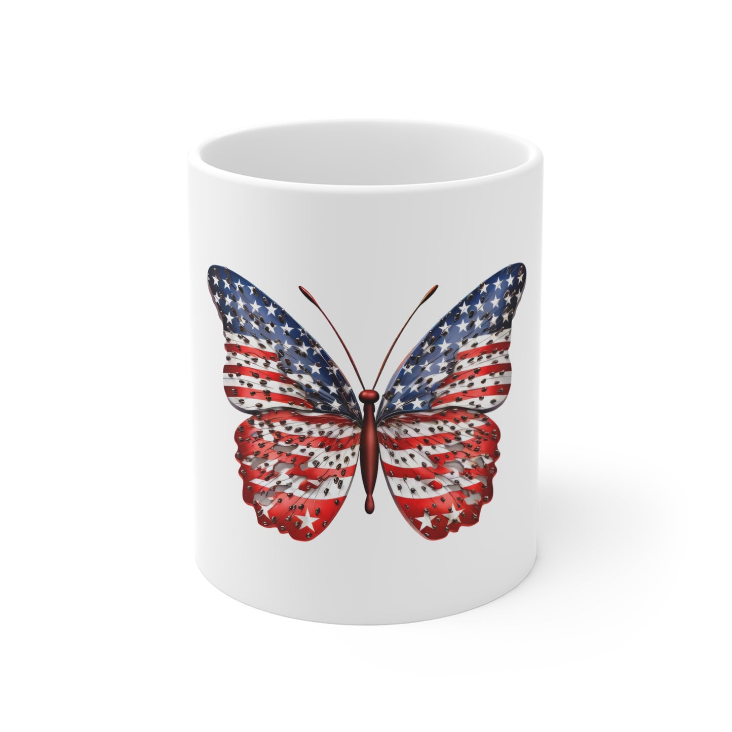 Patriotic Butterfly Coffee Mug – American Flag Butterfly Mug – Red White Blue Nature Art Cup – Unique Americana Gift Mug Patriotic American Flag Butterfly Mug — 11oz USA Stars & Stripes Coffee Cup...