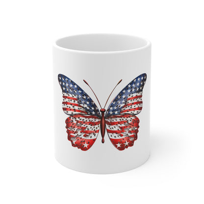 Patriotic Butterfly Coffee Mug – American Flag Butterfly Mug – Red White Blue Nature Art Cup – Unique Americana Gift Mug Patriotic American Flag Butterfly Mug — 11oz USA Stars & Stripes Coffee Cup...
