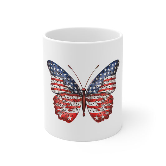 Patriotic Butterfly Coffee Mug – American Flag Butterfly Mug – Red White Blue Nature Art Cup – Unique Americana Gift Mug Patriotic American Flag Butterfly Mug — 11oz USA Stars & Stripes Coffee Cup...
