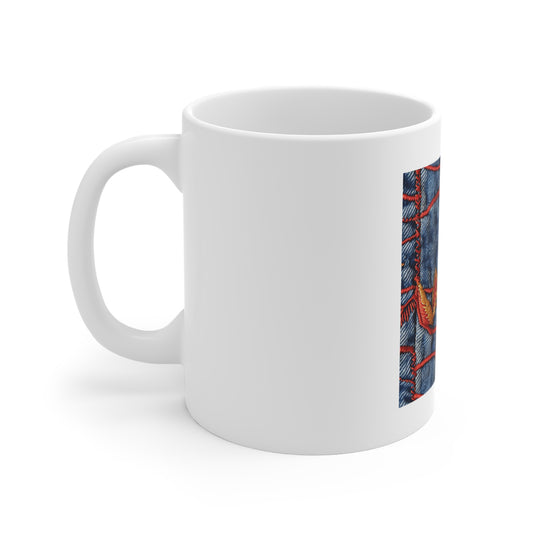 American Flag Denim Embroidery Coffee Mug – Stitched Patriotic Mug – USA Threadwork Flag Cup – Premium Americana Gift – Rustic Art MugDenim Patchwork Mug — Embroidered Star & Flame Jean Print 11oz...
