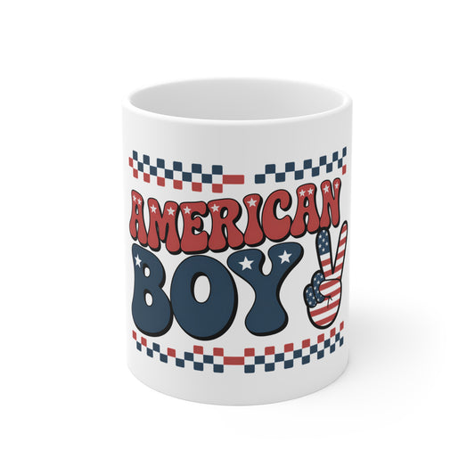 American Boy 11oz Mug — Patriotic USA Stars & Stripes Coffee Cup