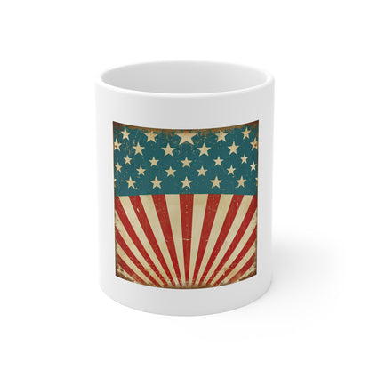 Vintage American Rising Flag Coffee Mug – Retro Sunburst USA Mug – Distressed Patriotic Rays Cup – Classic Americana Vintage Gift Americana Flag Retro Mug - 11oz Vintage Stars & Stripes Coffee Cup...