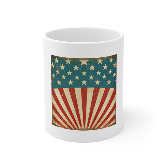 Vintage American Rising Flag Coffee Mug – Retro Sunburst USA Mug – Distressed Patriotic Rays Cup – Classic Americana Vintage Gift Americana Flag Retro Mug - 11oz Vintage Stars & Stripes Coffee Cup...