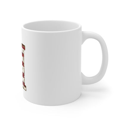 Patriotic Letter M Coffee Mug – American Flag Initial Mug – Rustic USA Monogram Mug – Vintage Americana Alphabet Gift Mug 11oz