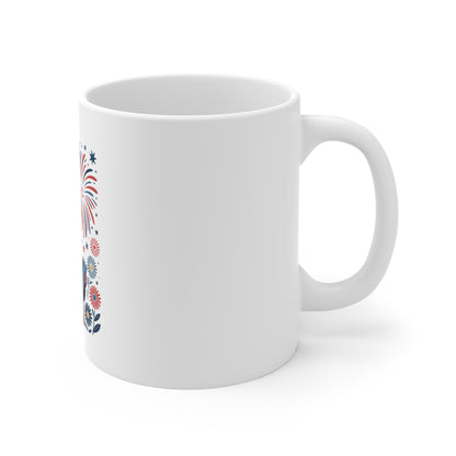 Statue of Liberty Fireworks 11oz Mug — Patriotic Independence Day Coffee Cup