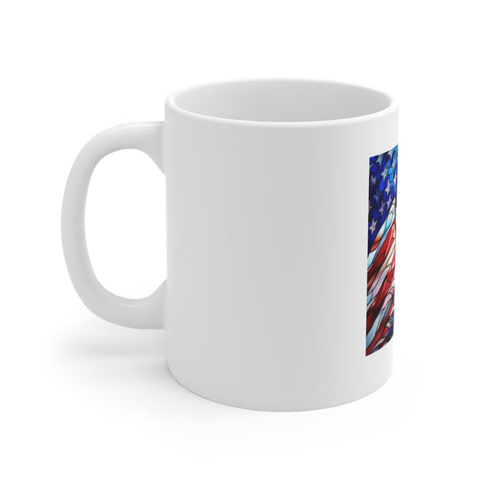 Stained Glass American Flag Coffee Mug – Artistic Patriotic Mug – Colorful USA Flag Cup – Abstract Americana Gift – Premium Art Mug