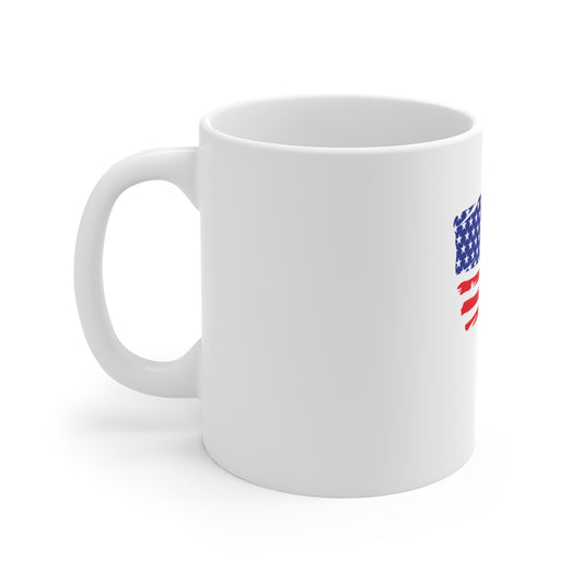 Distressed Wavy American Flag Coffee Mug – Brushstroke USA Flag Mug – Modern Patriotic Cup – Red White Blue Gift Mug 11oz