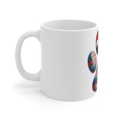 Patriotic Mosaic Dog Paw Coffee Mug – Americana Quilt Patch Paw Print Mug – Red White Blue Dog Lover Mug – USA Pet Gift Cup Patriotic Quilted Paw 11oz Mug — Red White Blue Dog Lover Gift