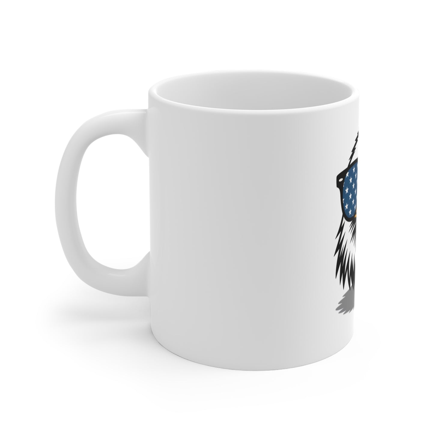 Patriotic Eagle Coffee Mug – Bald Eagle with American Flag Sunglasses, 11oz