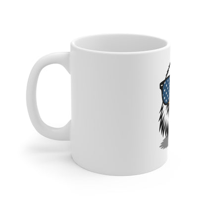 Patriotic Eagle Coffee Mug – Bald Eagle with American Flag Sunglasses, 11oz