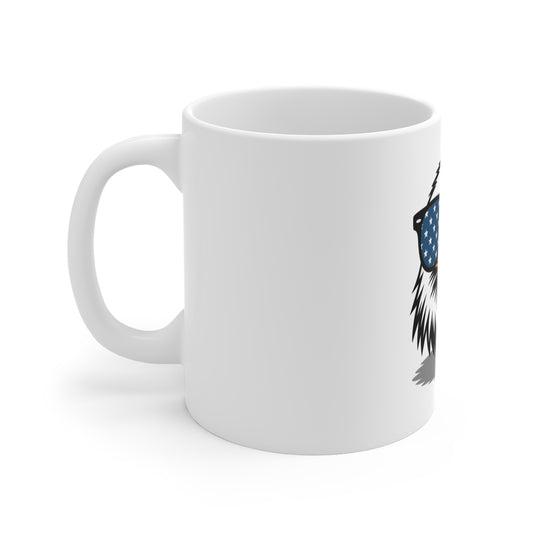 Patriotic Eagle Coffee Mug – Bald Eagle with American Flag Sunglasses, 11oz