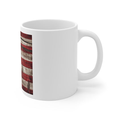 Drip-Worn Barnwood American Flag Coffee Mug – Weathered Paint Drip USA Flag Mug – Rustic Wooden Patriotic Cup – Vintage Americana Mug Distressed American Flag Mug - 11oz Patriotic Coffee Cup